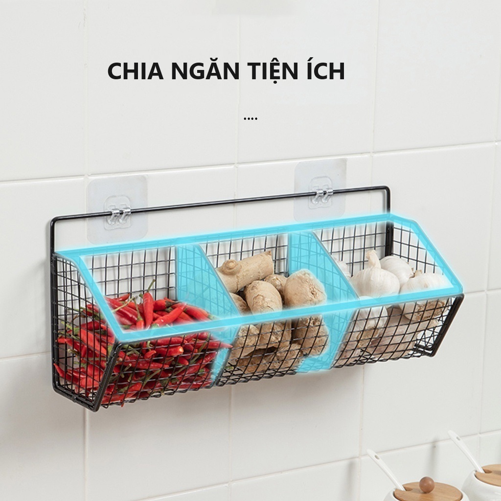 Kệ đựng gia vị 3 ngăn 1,2 tầng treo tường kệ đựng đồ đa năng dán tường ,đựng hành tỏi
