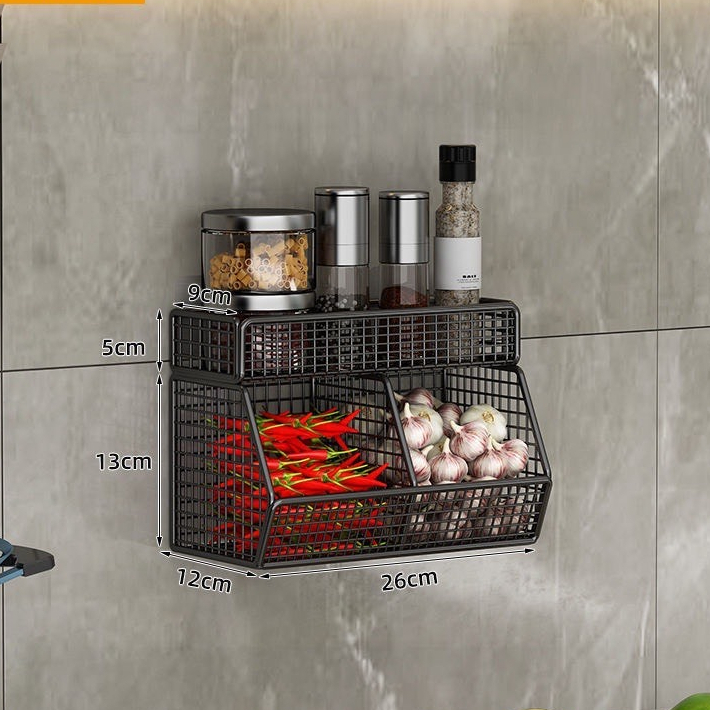 Kệ đựng gia vị 3 ngăn 1,2 tầng treo tường kệ đựng đồ đa năng dán tường ,đựng hành tỏi