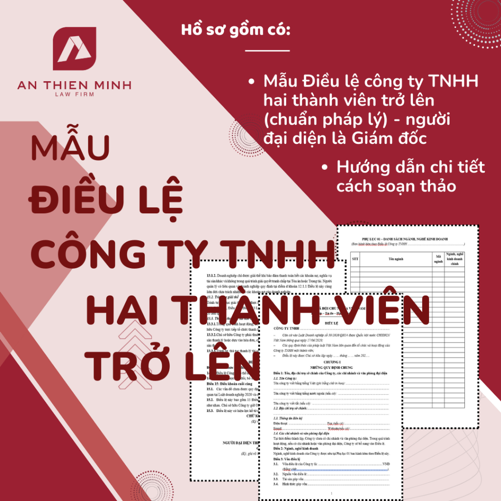 Mẫu Điều lệ Công ty TNHH hai thành viên chuẩn pháp lý + Hướng dẫn soạn thảo chi tiết