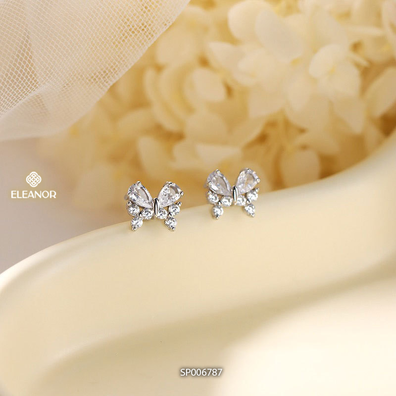 Bông tai nữ chuôi bạc 925 Eleanor Accessories hồ điệp đính đá phụ kiện trang sức khuyên tai 6746