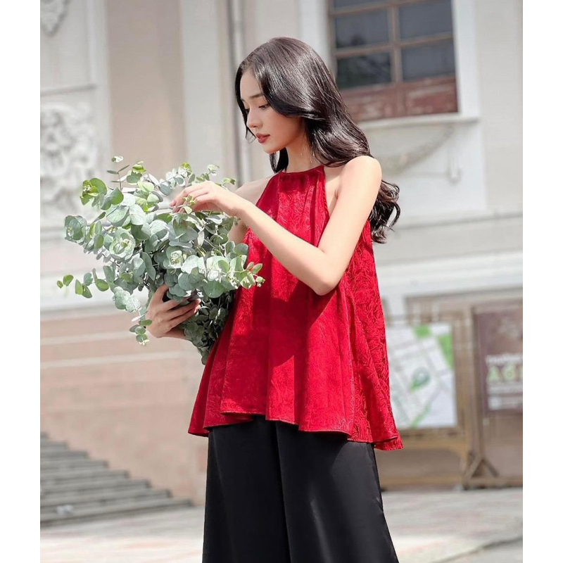 Áo gấm cổ yếm 3màu đỏ vàng hồng Áo yếm tết YÊN TOP