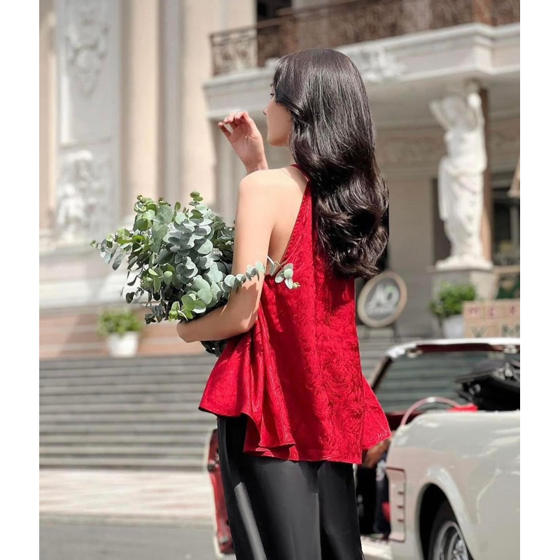 Áo gấm cổ yếm 3màu đỏ vàng hồng Áo yếm tết YÊN TOP