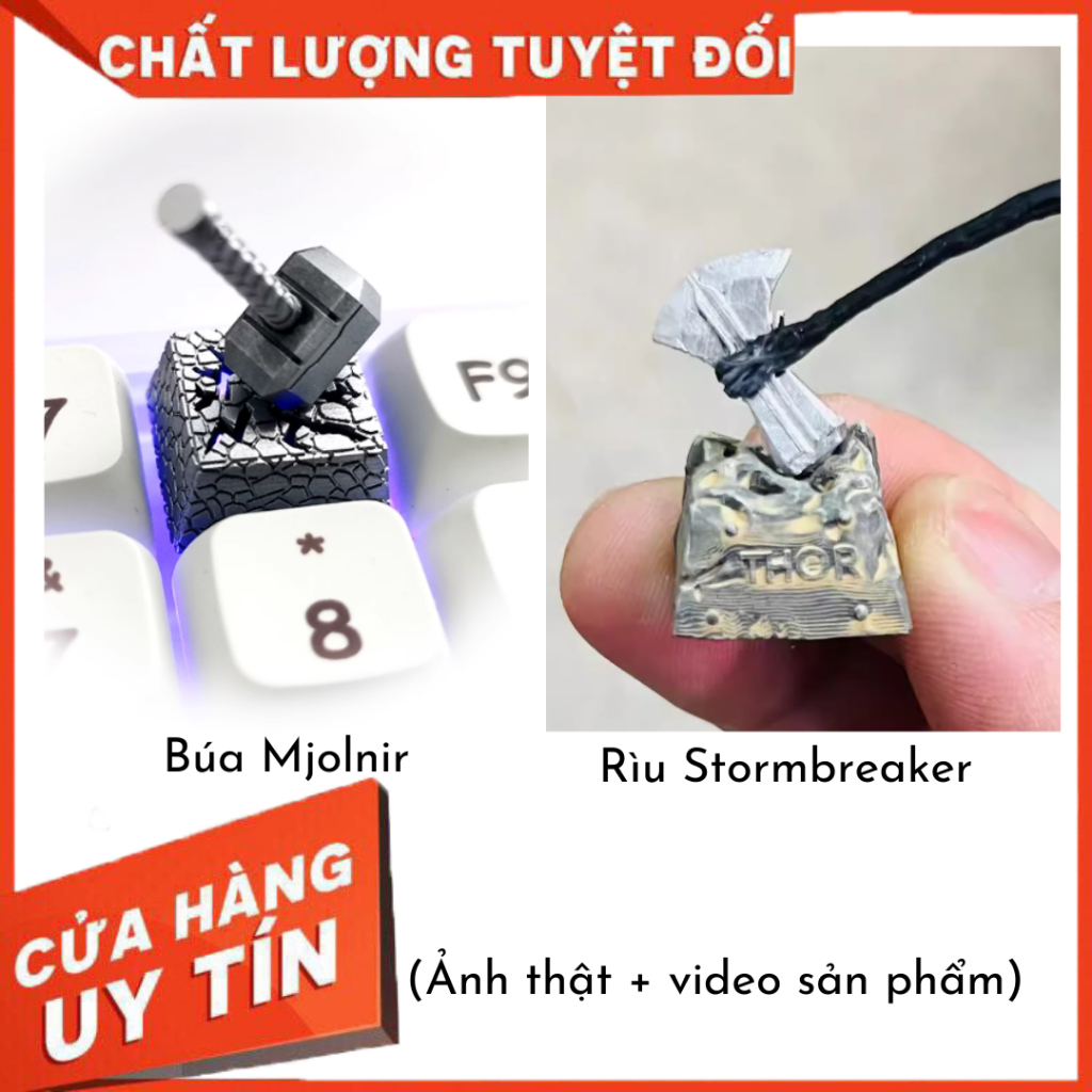 Nút bàn phím cơ nam châm Thần Sấm búa Mjolni và rìu Stormbreaker ...