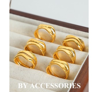 Nhẫn nữ titan bản đôi gợn sóng kiểu hở mạ vàng 18K thời trang không gỉ WR2401 BY ACCESSORIES