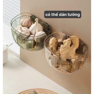 Giỏ treo tường đựng hành tỏi, gừng mẫu mới, Giỏ đựng hành tỏi dành cho nhà bếp (có miếng dán)