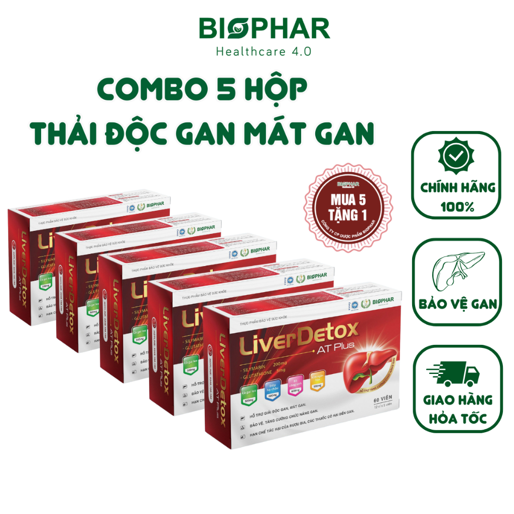 [Combo 5 Hộp Tặng 1] Viên uống hỗ trợ thải độc gan mát gan Biophar Liver Detox bảo vệ tăng cường chức năng gan