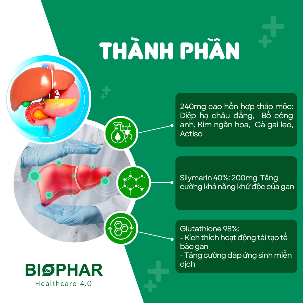 [Combo 5 Hộp Tặng 1] Viên uống hỗ trợ thải độc gan mát gan Biophar Liver Detox bảo vệ tăng cường chức năng gan