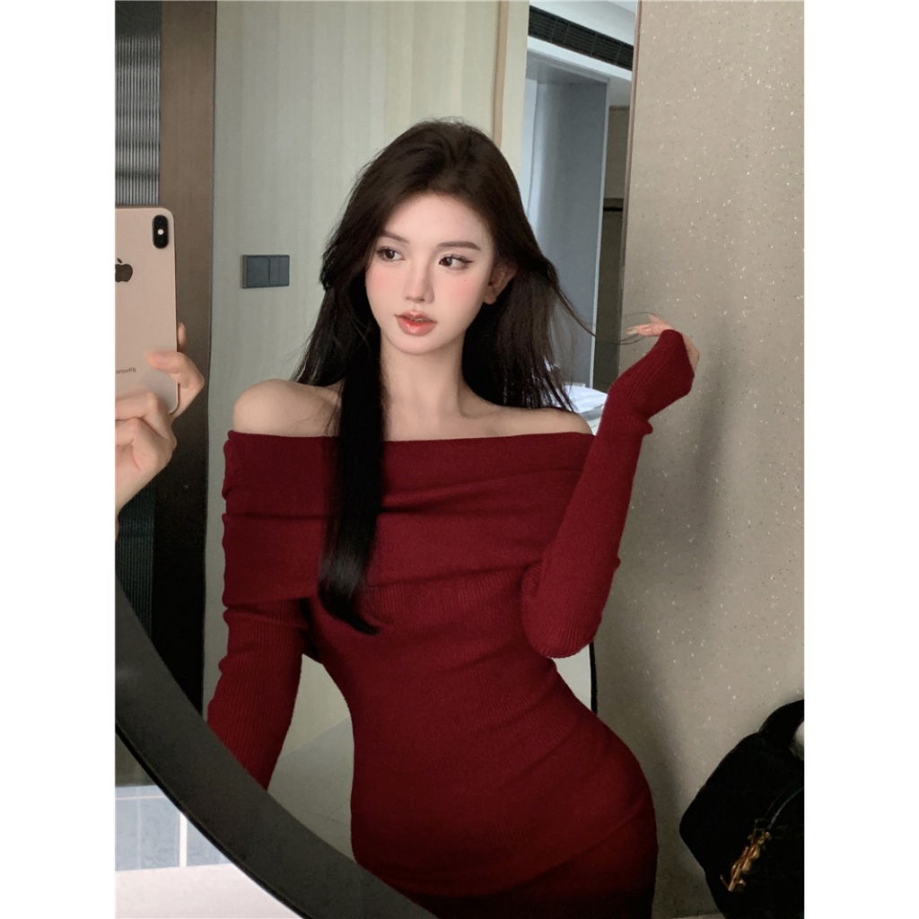 [CÓ SIZE ] Đầm Body Trễ Vai Đón Tết RANSHI Siêu Đẹp Màu Đỏ Đô Và Đen Tôn Dáng Sáng Da Váy Dày Dặn Hai Lớp