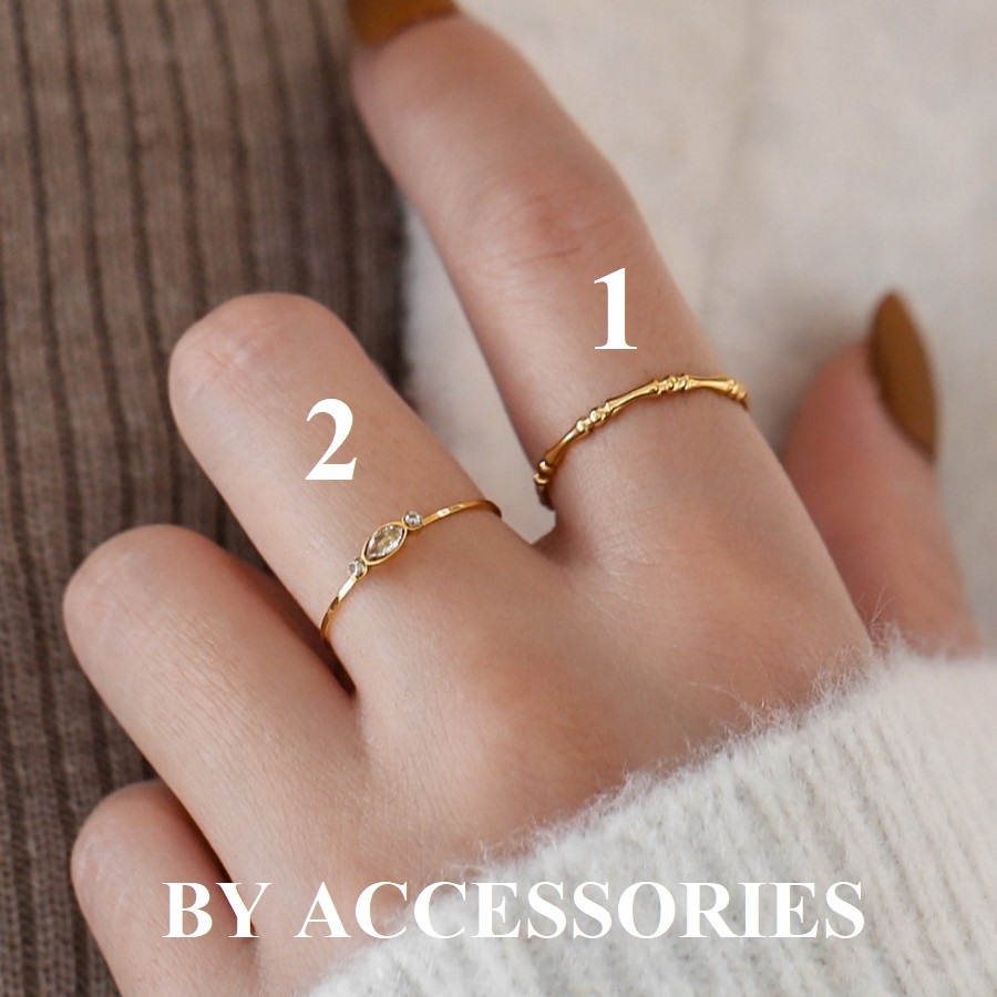 Nhẫn nữ titan kiểu khúc tre mảnh 1.5mm cách điệu mạ vàng 18K không gỉ WR2402 BY ACCESSORIES