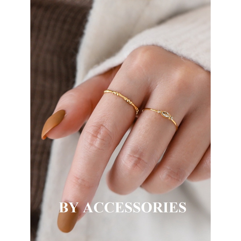 Nhẫn nữ titan kiểu khúc tre mảnh 1.5mm cách điệu mạ vàng 18K không gỉ WR2402 BY ACCESSORIES