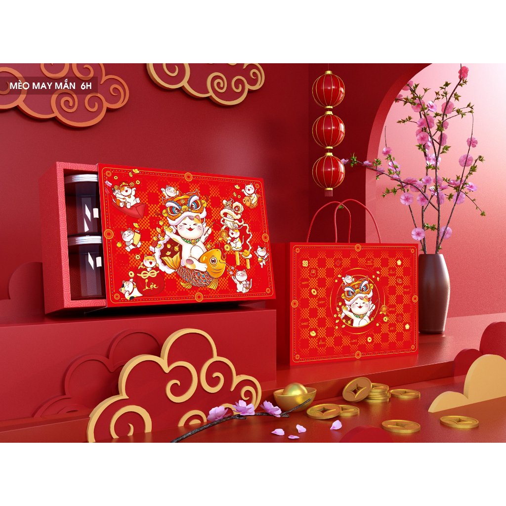 Hộp Đựng Quà Tết, Bánh Mứt Cao Cấp Mẫu Mới - Không kèm hủ PET - BGTC