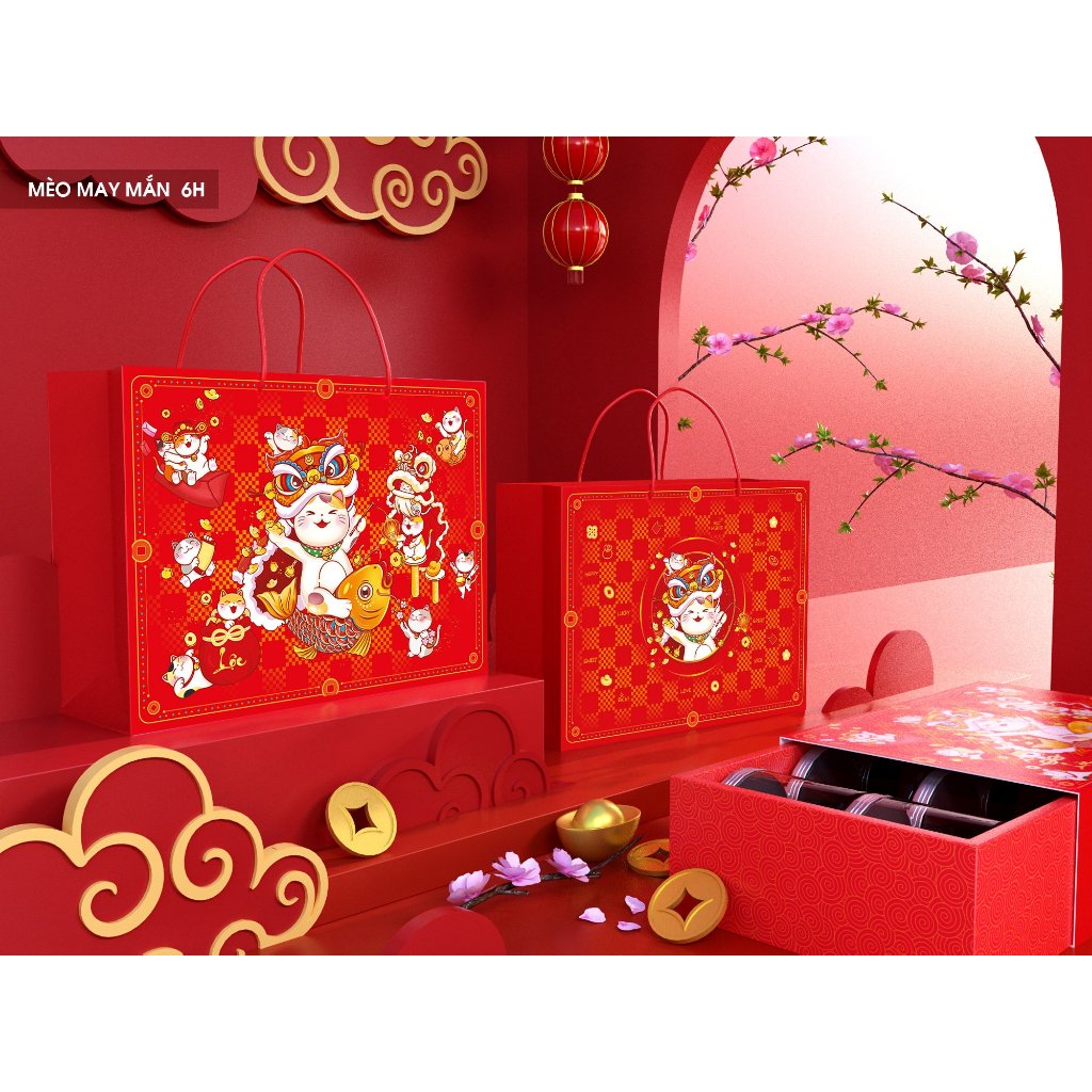 Hộp Đựng Quà Tết, Bánh Mứt Cao Cấp Mẫu Mới - Không kèm hủ PET - BGTC