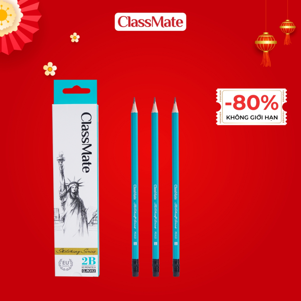 Combo 1 Hộp Bút Chì Gỗ Có Tẩy 2B CLASSMATE Nét Bút Mịn Chì Mềm, Dùng ...