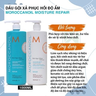 DẦU GỘI XẢ MOROCCANOIL HYDRATION 1000ml DƯỠNG ẨM PHỤC HỒI HƯ TỔN ,NGĂN TÓC GÃY RỤNG