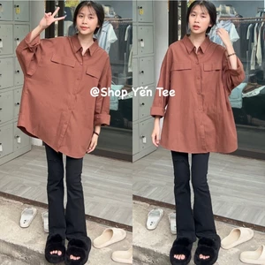 Áo sơ mi dài tay nữ 2 túi from rộng Yến Tee, chất cheo mềm, mát #021