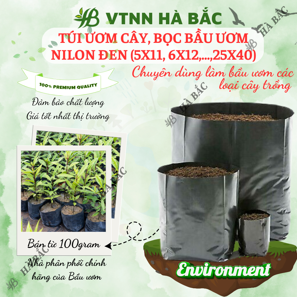 Túi Ươm Cây Giống, Bọc Bầu Ươm NiLon Đen, Đủ Các Kích Thước (5x11, 6x12,...,25x40) - [BÁN LẠNG]