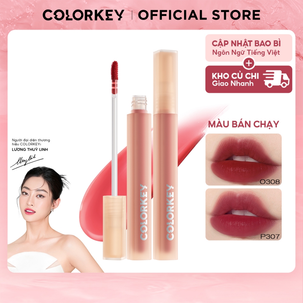 Son Colorkey Watery Tint Không Dính Cốc Siêu Mịn Môi Nhiều Màu Sắc Thời