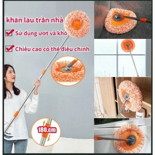 Chổi quét trần nhà, cây lau trần nhà, chổi lau nhà hình hoa hướng dương đa năng xoay 180 độ cán inox dài 180cm