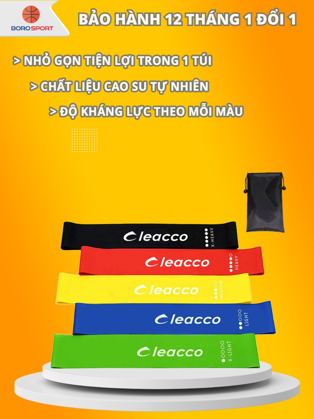 Ảnh Dây Mini Band Kháng Lực Cleacco – Boro Sport | Mẫu Mới 2025 | Tập Mông, Đùi, Eo – Đàn Hồi Cao – Chống Cuộn – Nhỏ Gọn – C 1