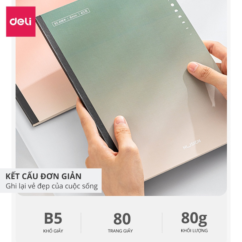 Sổ Vở Ghi Chép Dán Gáy Nusign A5/B5 Cao Cấp Deli - Kẻ Ngang 80 trang - Chống Lóa - Sổ Tay Planner, Tập Vở Học Sinh