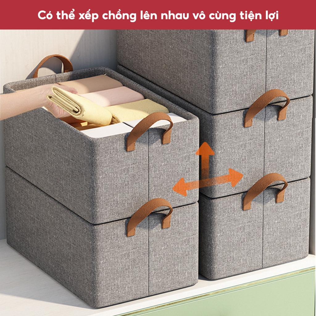Hộp Vải Đựng Quần Áo Gấp Gọn Không Ngăn Có Khung Thép, Hộp Đựng Đồ Quần Áo Đồ Lót Sắp Xếp Tủ Quần Áo