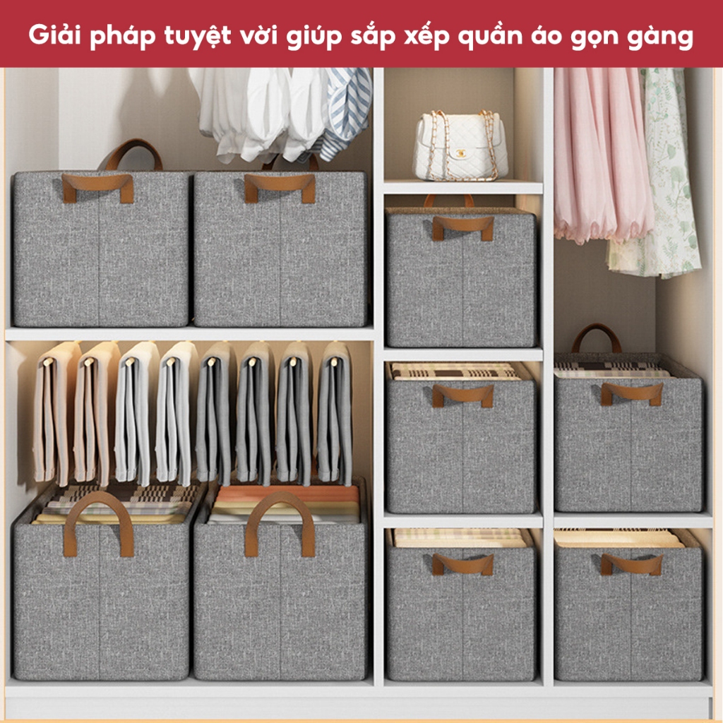 Hộp Vải Đựng Quần Áo Gấp Gọn Không Ngăn Có Khung Thép, Hộp Đựng Đồ Quần Áo Đồ Lót Sắp Xếp Tủ Quần Áo