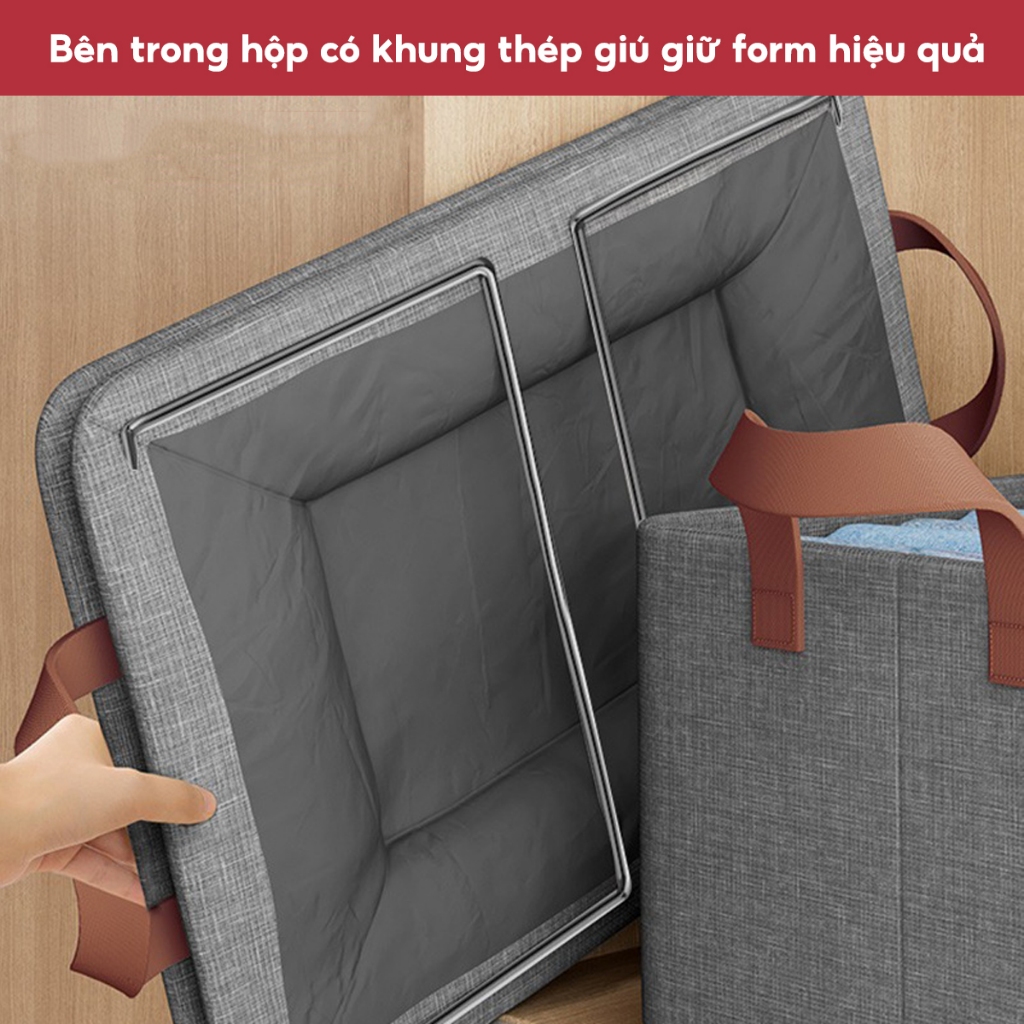 Hộp Vải Đựng Quần Áo Gấp Gọn Không Ngăn Có Khung Thép, Hộp Đựng Đồ Quần Áo Đồ Lót Sắp Xếp Tủ Quần Áo