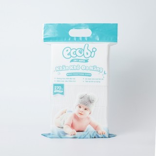Combo 05 túi khăn lau vải khô đa năng cao cấp Ecobi túi 270 tờ không mùi