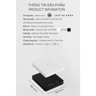 Volcano Cân điện tử pha chế, cân cà phê đồ uống có đếm giờ Cafede Kona