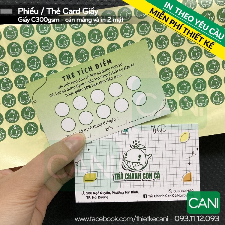 Combo 500 Thẻ tích điểm và 1.000 Tem logo dán In theo yêu cầu Namecard Phiếu giảm giá