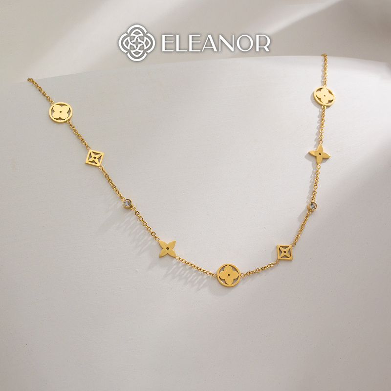Vòng cổ titan Eleanor Accessories charm cỏ 4 lá dây chuyền nữ sang trọng phụ kiện trang sức 6143