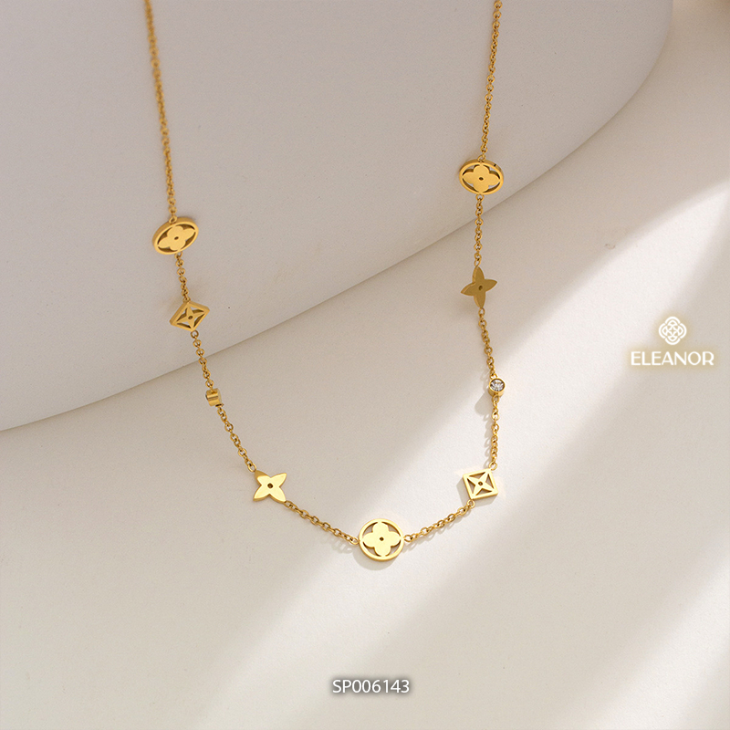 Vòng cổ titan Eleanor Accessories charm cỏ 4 lá dây chuyền nữ sang trọng phụ kiện trang sức 6143