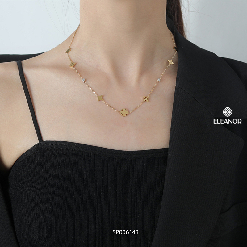 Vòng cổ titan Eleanor Accessories charm cỏ 4 lá dây chuyền nữ sang trọng phụ kiện trang sức 6143