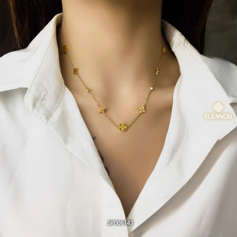 Vòng cổ titan Eleanor Accessories charm cỏ 4 lá dây chuyền nữ sang trọng phụ kiện trang sức 6143