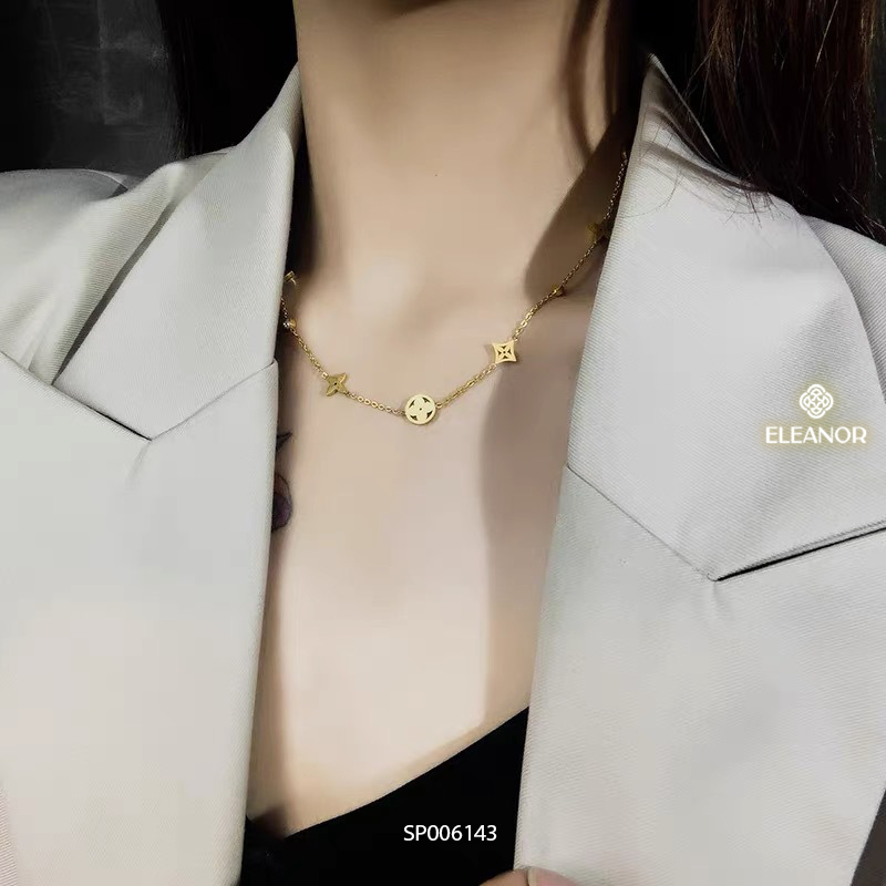 Vòng cổ titan Eleanor Accessories charm cỏ 4 lá dây chuyền nữ sang trọng phụ kiện trang sức 6143
