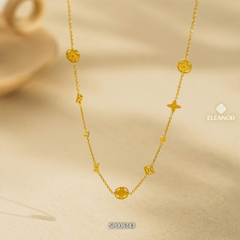 Vòng cổ titan Eleanor Accessories charm cỏ 4 lá dây chuyền nữ sang trọng phụ kiện trang sức 6143
