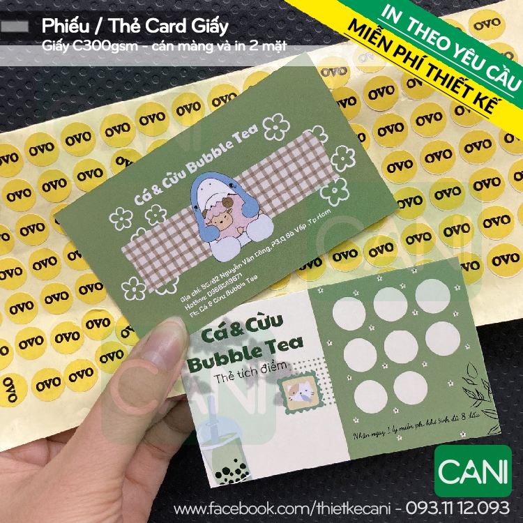 Combo 500 Thẻ tích điểm và 1.000 Tem logo dán In theo yêu cầu Namecard Phiếu giảm giá