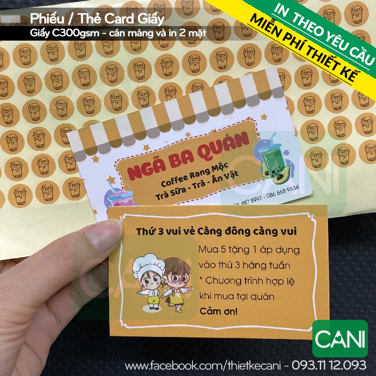 Combo 500 Thẻ tích điểm và 1.000 Tem logo dán In theo yêu cầu Namecard Phiếu giảm giá