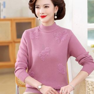 Áo len dày dặn ấm áp nhung dày dặn dành cho phụ nữ trung niên và lớn tuổi mùa thu đông，áo len nữ trung niên sang trọng