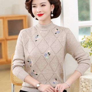 Áo len dày dặn ấm áp nhung dày dặn dành cho phụ nữ trung niên và lớn tuổi mùa thu đông，áo len nữ trung niên sang trọng