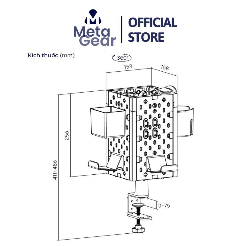 Bảng treo đồ UPGEN BT03 đa năng, thiết kế lắp đặt trên và dưới mặt bàn