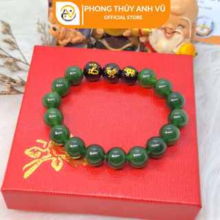 Vòng tam hợp tỵ dậu sửu chất liệu mã não xanh lục - size 8 10ly cho nữ - may mắn tài lộc