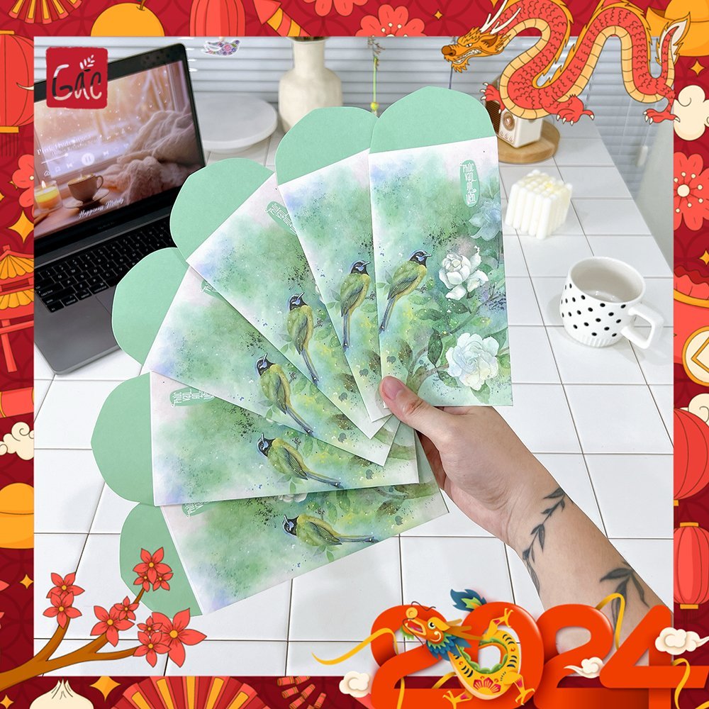 Bao lì xì cao cấp Gác xép họa tiết hoa văn vintage chất liệu Kraft nhật nhập khẩu Tết 2025 Nhật bản