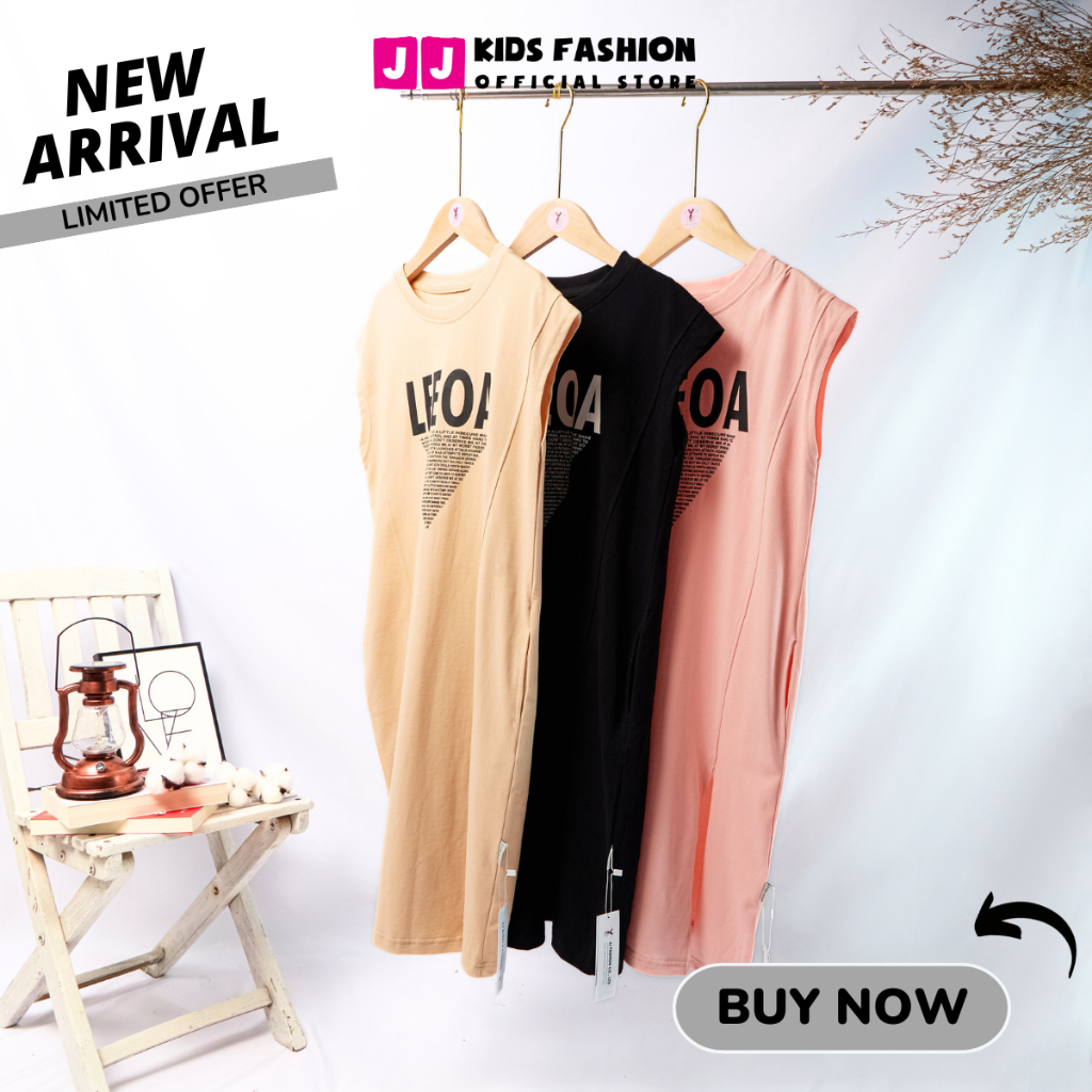 Đầm Maxxi bé gái, váy mùa hè cho bé JJ Kids in chữ LEEOA cá tính cho trẻ em 7,8,9,10,11,12 tuổi
