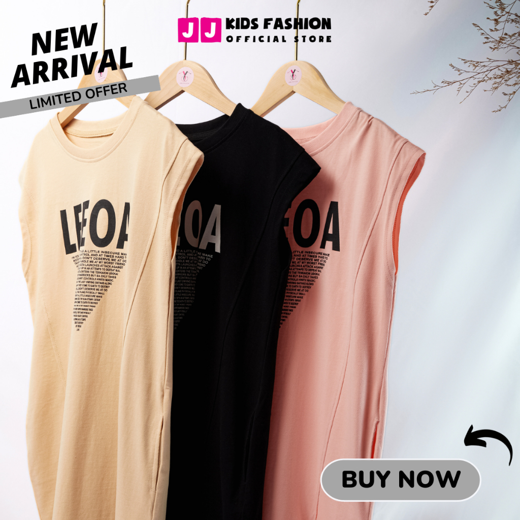 Đầm Maxxi bé gái, váy mùa hè cho bé JJ Kids in chữ LEEOA cá tính cho trẻ em 7,8,9,10,11,12 tuổi