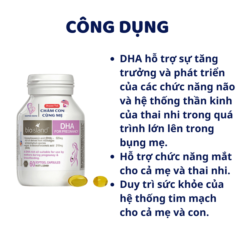 Ảnh DHA Bầu Bioisland 60 viên phát triển trí não thai nhi, bé thông minh khỏe mạnh, hỗ trợ sáng mắt 2
