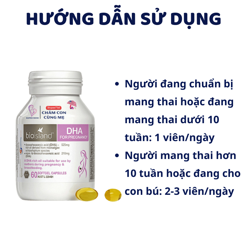 Ảnh DHA Bầu Bioisland 60 viên phát triển trí não thai nhi, bé thông minh khỏe mạnh, hỗ trợ sáng mắt 3