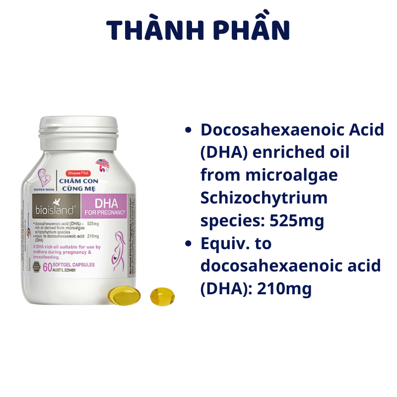 Ảnh DHA Bầu Bioisland 60 viên phát triển trí não thai nhi, bé thông minh khỏe mạnh, hỗ trợ sáng mắt 4
