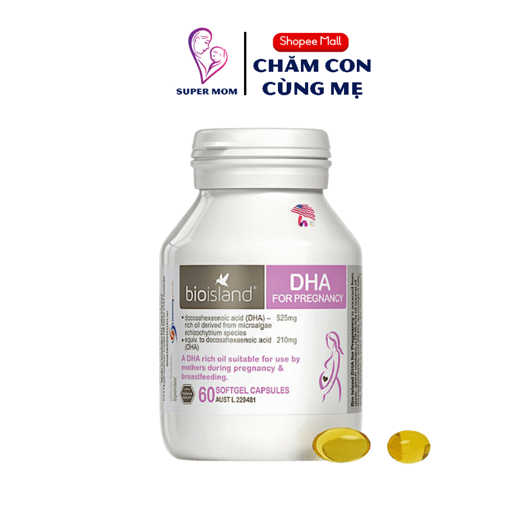 Ảnh DHA Bầu Bioisland 60 viên phát triển trí não thai nhi, bé thông minh khỏe mạnh, hỗ trợ sáng mắt 1