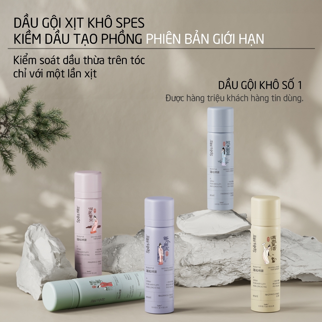 Dầu gội khô Dry Shampoo SPES dạng xịt không mùi kiềm dầu tạo phồng bản ...